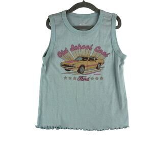 Ford Old School Cool Tank Top Girls Small 7 Blue Yellow Maverick Muscle Car READ